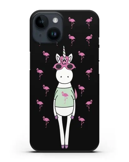 Чехол с иллюстрацией Единорог и фламинго силиконовый для iPhone 14