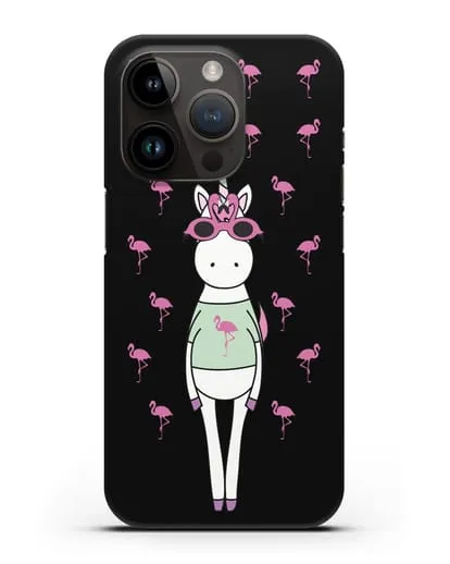 Чехол с иллюстрацией Единорог и фламинго силиконовый для iPhone 14 Pro