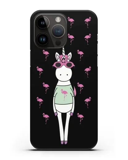 Чехол с иллюстрацией Единорог и фламинго силиконовый для iPhone 14 Pro Max