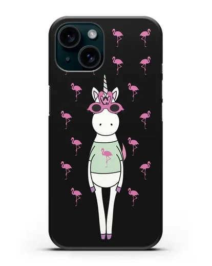 Чехол с иллюстрацией Единорог и фламинго силиконовый для iPhone 15