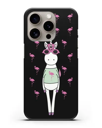 Чехол с иллюстрацией Единорог и фламинго силиконовый для iPhone 15 Pro