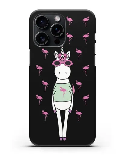 Чехол с иллюстрацией Единорог и фламинго силиконовый для iPhone 15 Pro Max