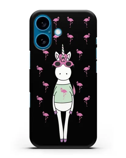 Чехол с иллюстрацией Единорог и фламинго силиконовый для iPhone 16