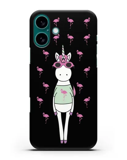 Чехол с иллюстрацией Единорог и фламинго силиконовый для iPhone 16 Plus