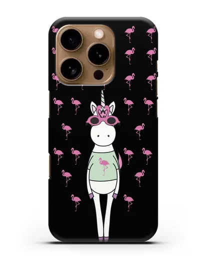 Чехол с иллюстрацией Единорог и фламинго силиконовый для iPhone 16 Pro