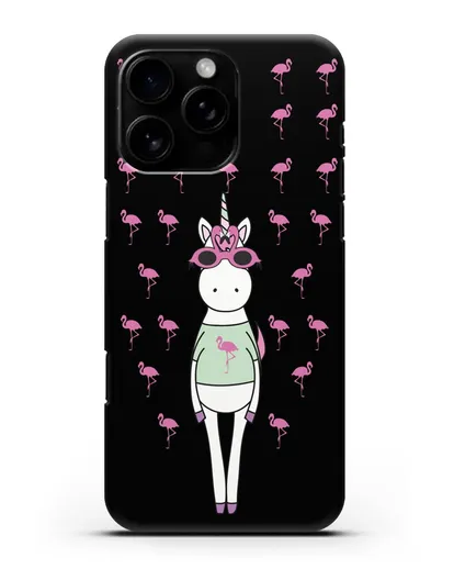 Чехол с иллюстрацией Единорог и фламинго силиконовый для iPhone 16 Pro Max