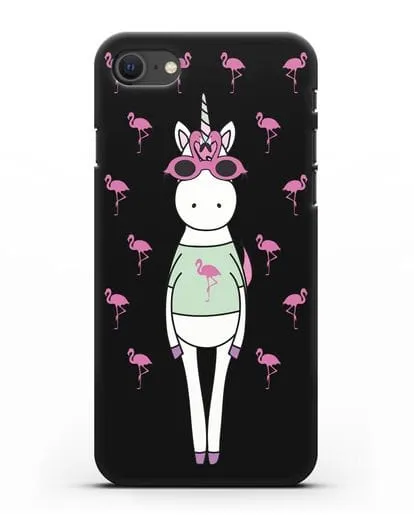 Чехол с иллюстрацией Единорог и фламинго силиконовый для iPhone SE 2020