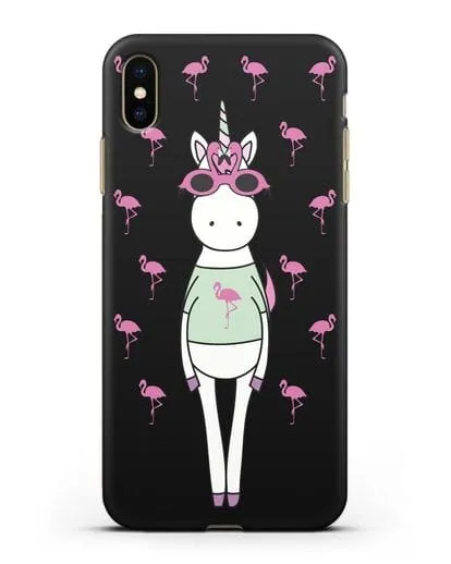 Чехол с иллюстрацией Единорог и фламинго силиконовый для iPhone XS Max