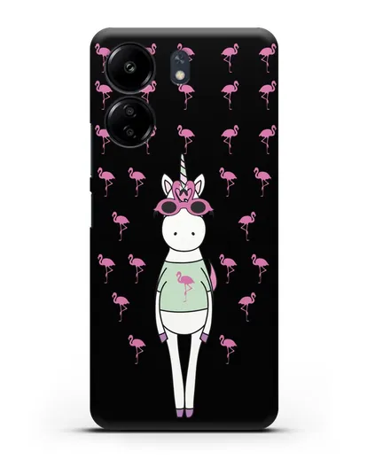 Чехол с иллюстрацией Единорог и фламинго силиконовый для Xiaomi Poco C65