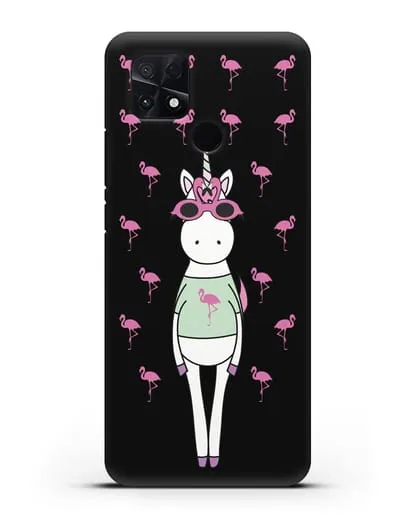 Чехол с иллюстрацией Единорог и фламинго силиконовый для Xiaomi Poco C40