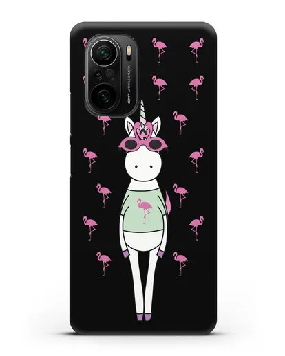 Чехол с иллюстрацией Единорог и фламинго силиконовый для Xiaomi Poco F3