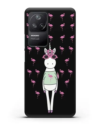 Чехол с иллюстрацией Единорог и фламинго силиконовый для Xiaomi Poco F4