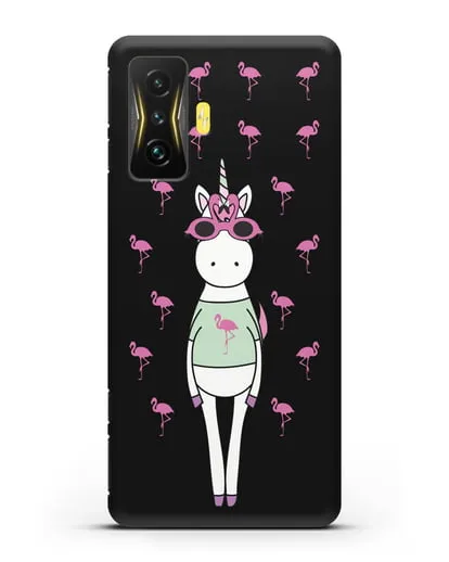 Чехол с иллюстрацией Единорог и фламинго силиконовый для Xiaomi Poco F4 GT