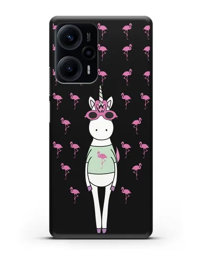 Чехол с иллюстрацией Единорог и фламинго силиконовый для Xiaomi Poco F5