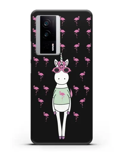 Чехол с иллюстрацией Единорог и фламинго силиконовый для Xiaomi Poco F5 Pro
