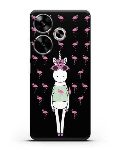 Чехол с иллюстрацией Единорог и фламинго силиконовый для Xiaomi Poco F6