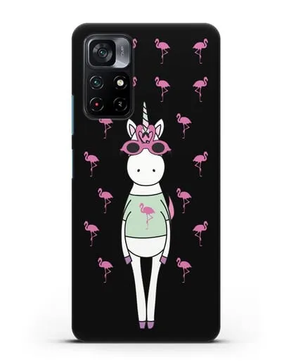 Чехол с иллюстрацией Единорог и фламинго силиконовый для Xiaomi Poco M4 Pro 5G