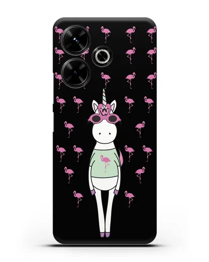 Чехол с иллюстрацией Единорог и фламинго силиконовый для Xiaomi Poco M6
