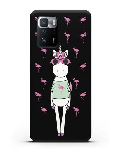 Чехол с иллюстрацией Единорог и фламинго силиконовый для Xiaomi Poco X3 GT