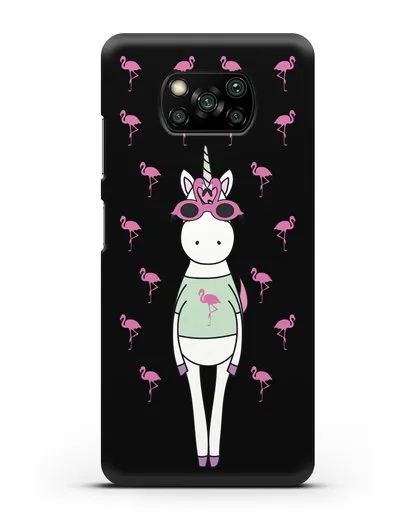 Чехол с иллюстрацией Единорог и фламинго силиконовый для Xiaomi Poco X3 Pro
