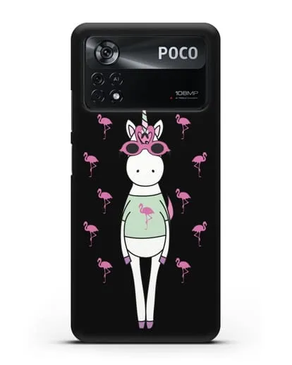 Чехол с иллюстрацией Единорог и фламинго силиконовый для Xiaomi Poco X4 Pro