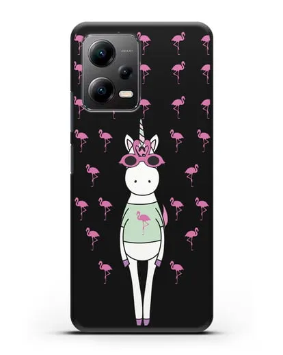 Чехол с иллюстрацией Единорог и фламинго силиконовый для Xiaomi Poco X5
