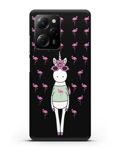 Чехол с иллюстрацией Единорог и фламинго силиконовый для Xiaomi Poco X5 Pro