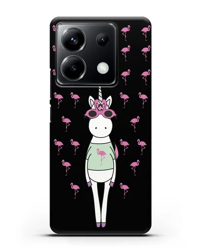 Чехол с иллюстрацией Единорог и фламинго силиконовый для Xiaomi Poco X6