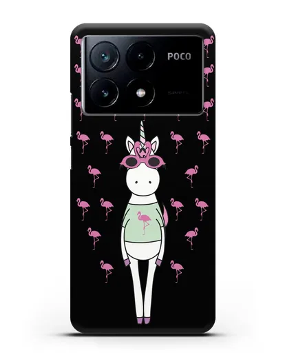 Чехол с иллюстрацией Единорог и фламинго силиконовый для Xiaomi Poco X6 Pro
