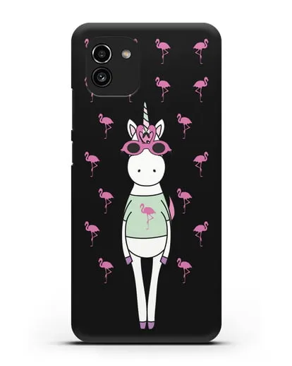 Чехол с иллюстрацией Единорог и фламинго силиконовый для Samsung Galaxy A03 [SM-A035]