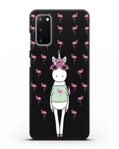 Чехол с иллюстрацией Единорог и фламинго силиконовый для Samsung Galaxy S20 [SM-G980F]