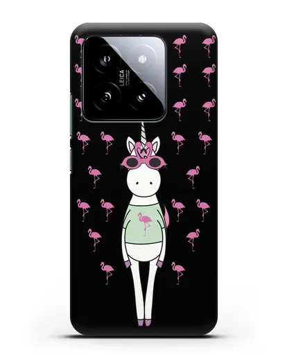 Чехол с иллюстрацией Единорог и фламинго силиконовый для Xiaomi 14