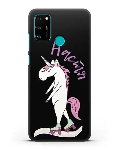 Именной чехол Единорог на роликах силиконовый для Honor 9A
