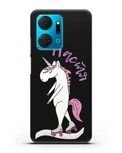 Именной чехол Единорог на роликах силиконовый для Honor X7a Plus