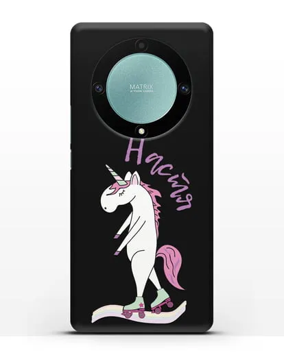 Именной чехол Единорог на роликах силиконовый для Honor X9a