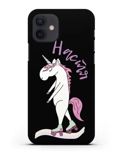 Именной чехол Единорог на роликах силиконовый для iPhone 12