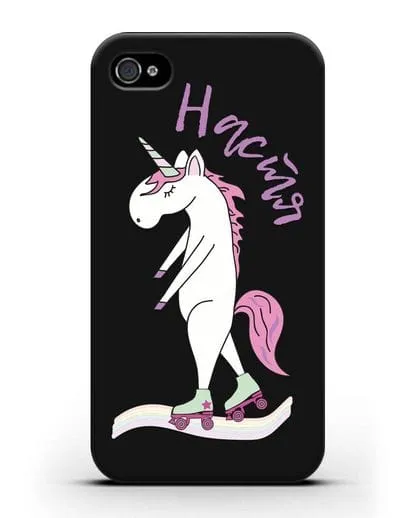 Именной чехол Единорог на роликах силиконовый для iPhone 4/4s