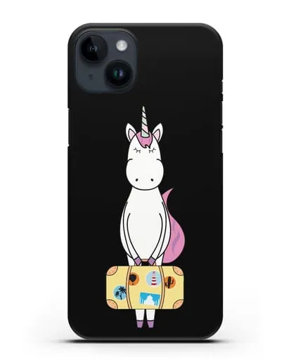 Чехол с дизайном Единорог с чемоданом для путешествий силиконовый для iPhone 14 Plus