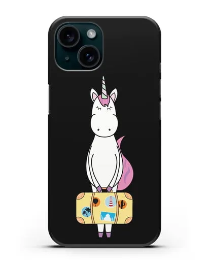 Чехол с дизайном Единорог с чемоданом для путешествий силиконовый для iPhone 15