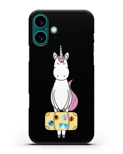Чехол с дизайном Единорог с чемоданом для путешествий силиконовый для iPhone 16 Plus