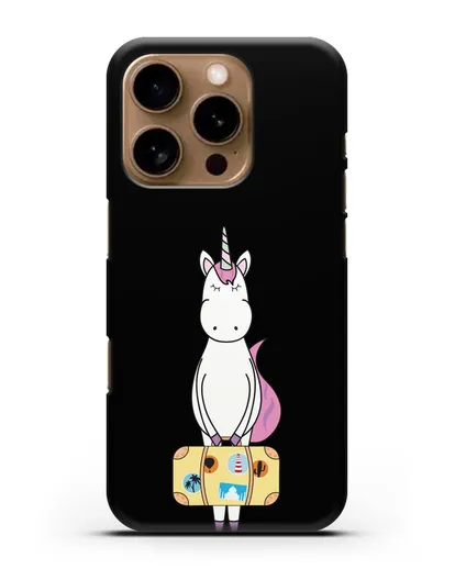 Чехол с дизайном Единорог с чемоданом для путешествий силиконовый для iPhone 16 Pro