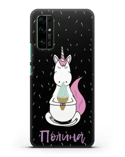 Именной чехол Единорог и мороженое силиконовый для Honor 30