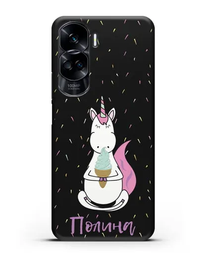 Именной чехол Единорог и мороженое силиконовый для Honor 90 Lite