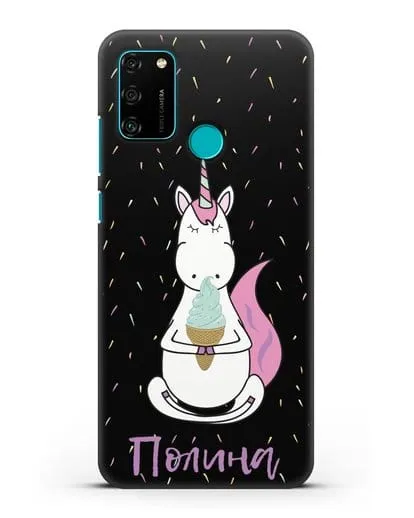 Именной чехол Единорог и мороженое силиконовый для Honor 9A