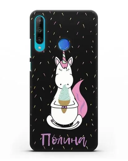 Именной чехол Единорог и мороженое силиконовый для Honor 9C