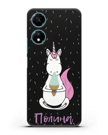 Именной чехол Единорог и мороженое силиконовый для Honor X5 Plus