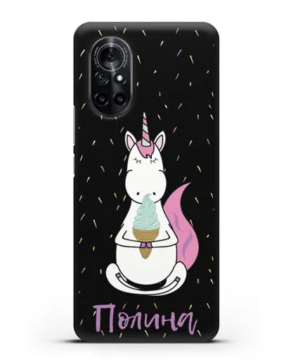 Именной чехол Единорог и мороженое силиконовый для Huawei Nova 8