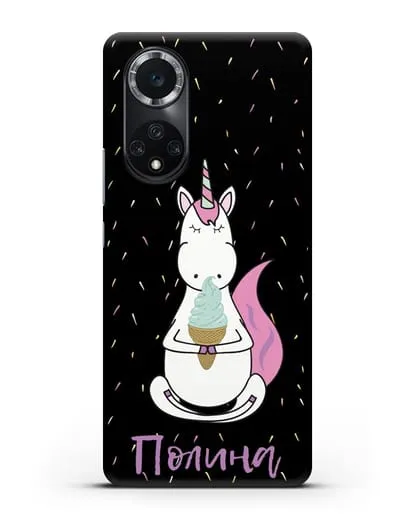 Именной чехол Единорог и мороженое силиконовый для Huawei Nova 9