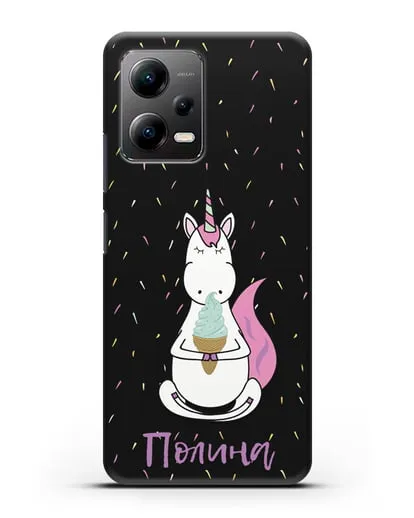 Именной чехол Единорог и мороженое силиконовый для Xiaomi Poco X5