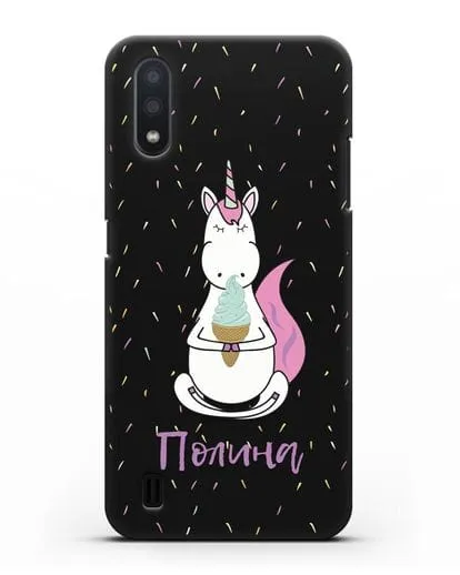 Именной чехол Единорог и мороженое силиконовый для Samsung Galaxy A01 [SM-A015F]